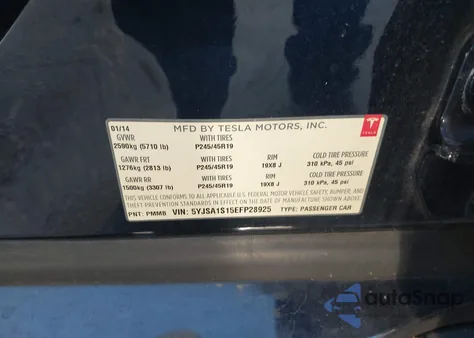 2014 Tesla Model S из США, поврежденный, VIN 5YJSA1S15EFP28925